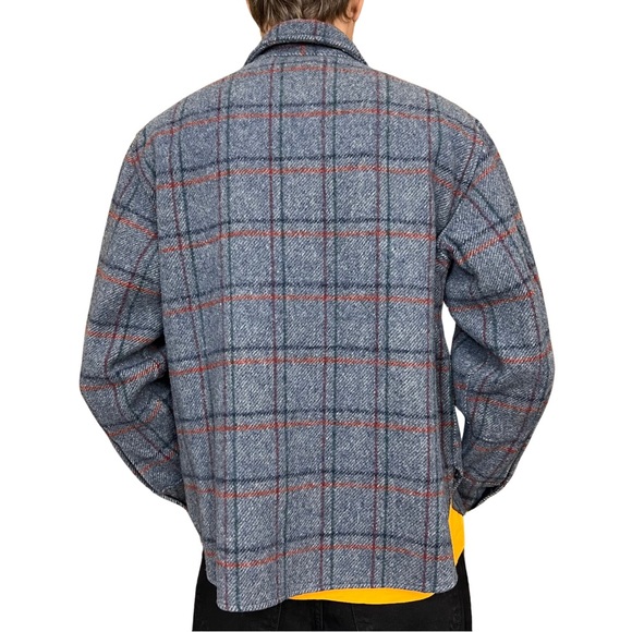 Vintage Men’s Fox Knapp Gray & Blue Plaid Jacket Dagger Collar Made in USA Large - Picture 4 of 9